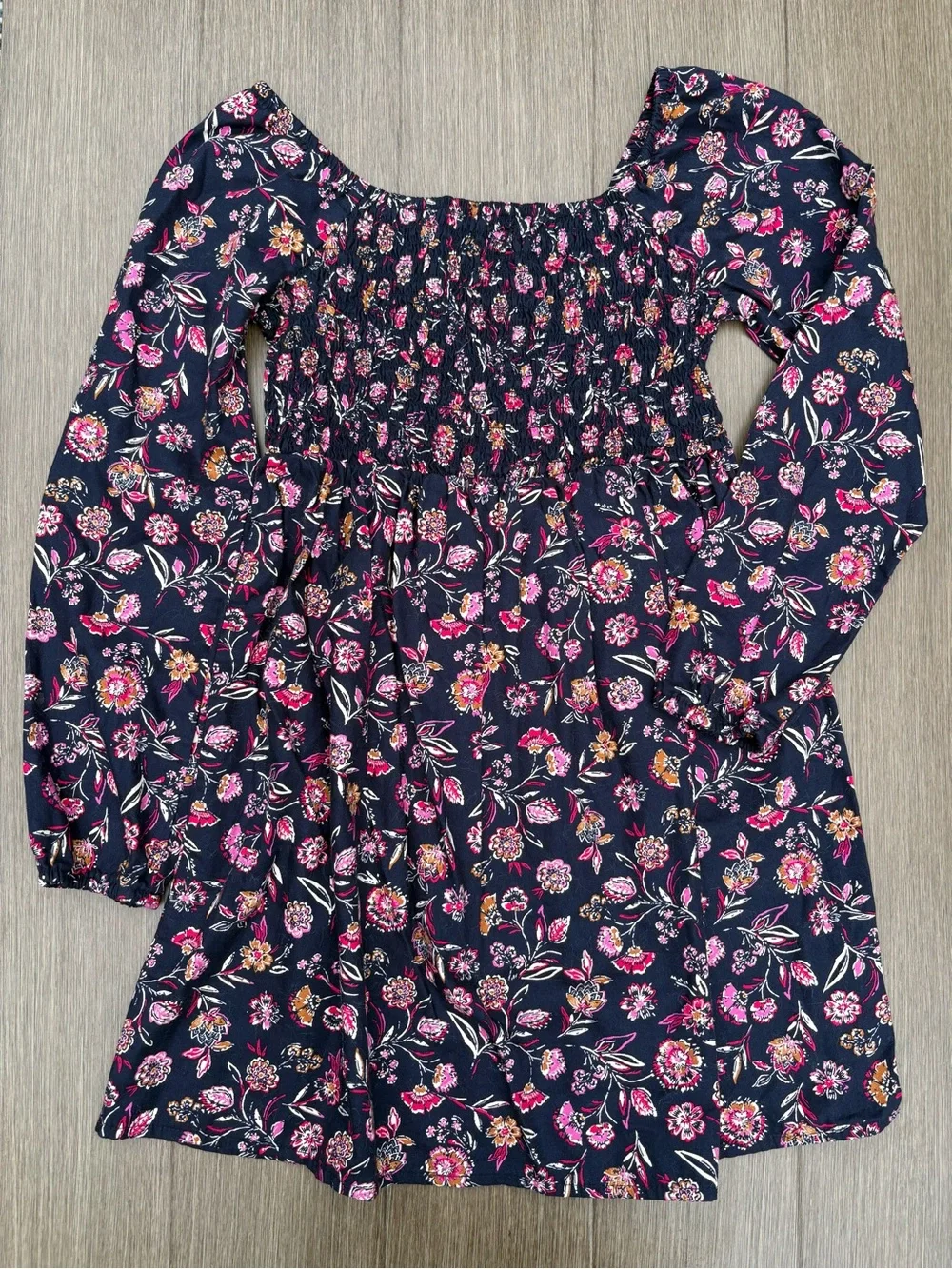 Gap Girl's Long Sleeve 100% Cotton Smocked Floral Print Dress Size M (7/8)